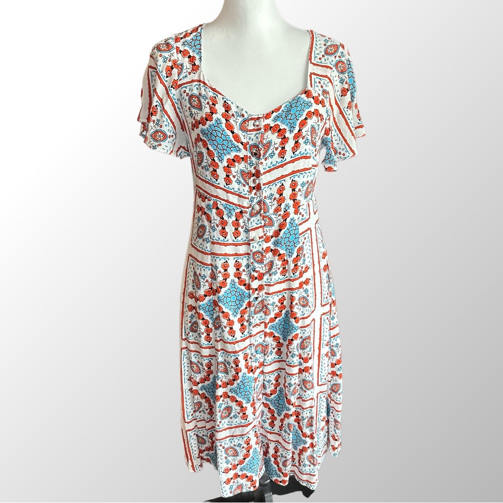Anthropologie Maeve Dress Size 2 Red White & Blue Praslin Floral Buttondown